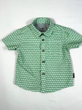 EDDIE BAUER Baby Boys' Green Golf Print Button Down Shirt Preppy Performance 12M